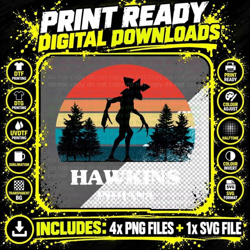 Eldritch Beast Retro Town T-Shirt, Retro Sci-Fi Horror Png SVG Digital Bundle