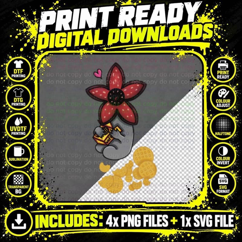 Eldritch Beast Waffle T-Shirt, Retro 80s Horror Art Png SVG Digital Bundle