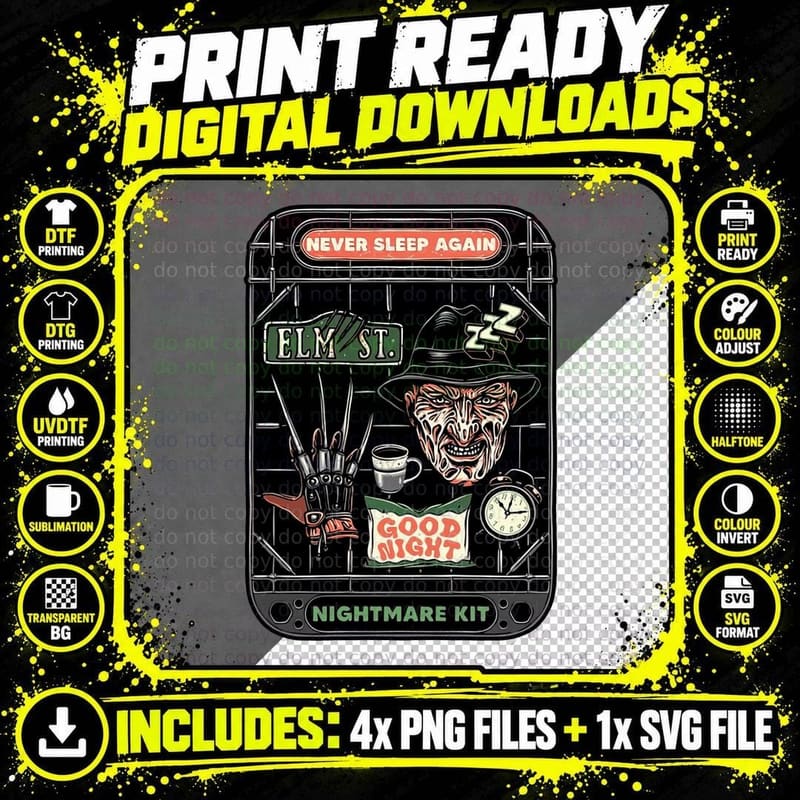 Elm Street Freddy Krueger T-Shirt, Horror Movie Tee Png SVG Digital Bundle
