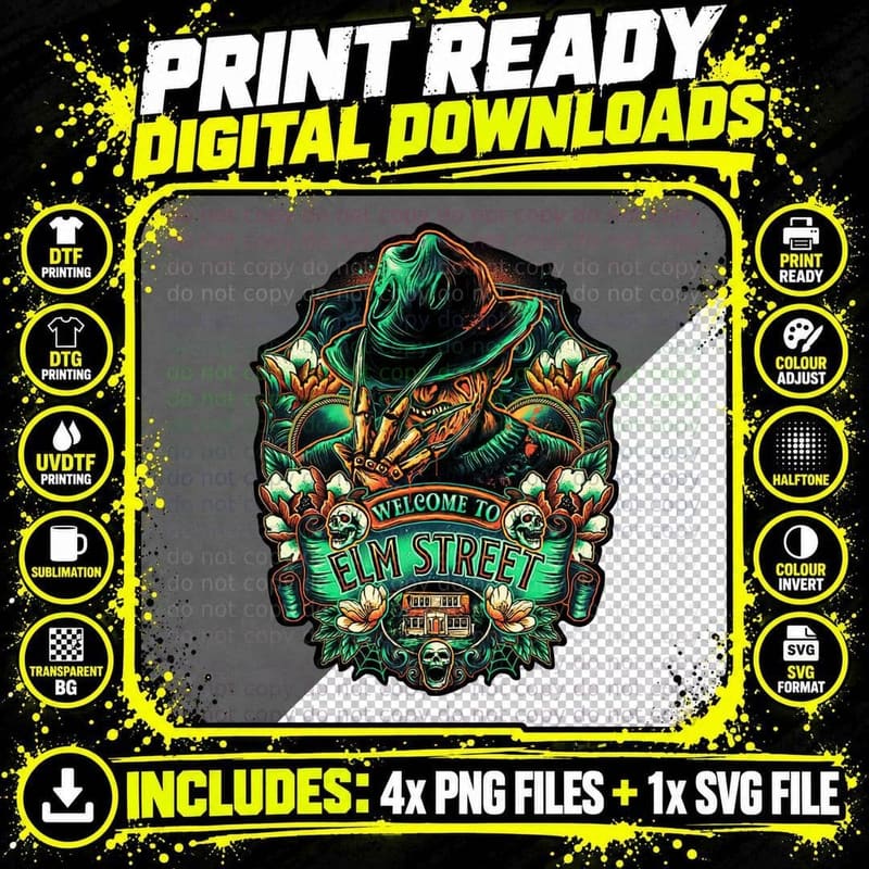 Elm Street, Welcome to Elm Street, Freddy Krueger Png SVG Digital Bundle