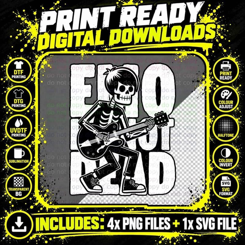 Emo Skeleton T-Shirt, Gothic Rock Tee Png SVG Digital Bundle