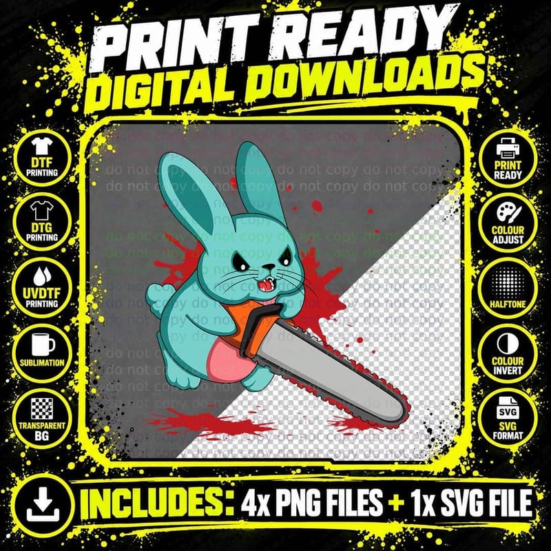 Evil Bunny Chainsaw T-Shirt, Scary Halloween Costume Png SVG Digital Bundle