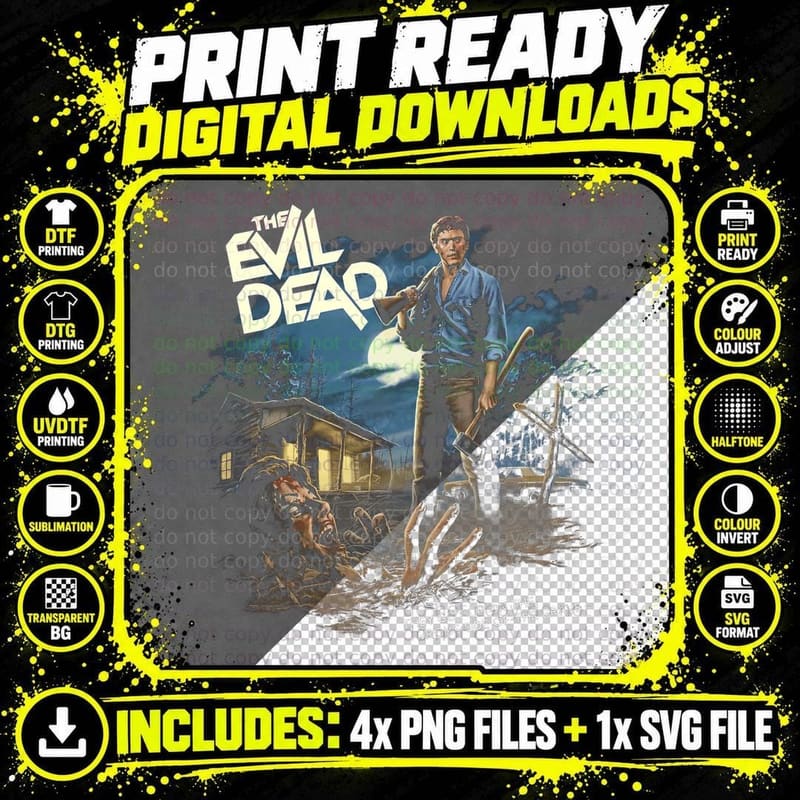 Evil Dead Horror Movie T-Shirt, Retro Horror Theme Png SVG Digital Bundle