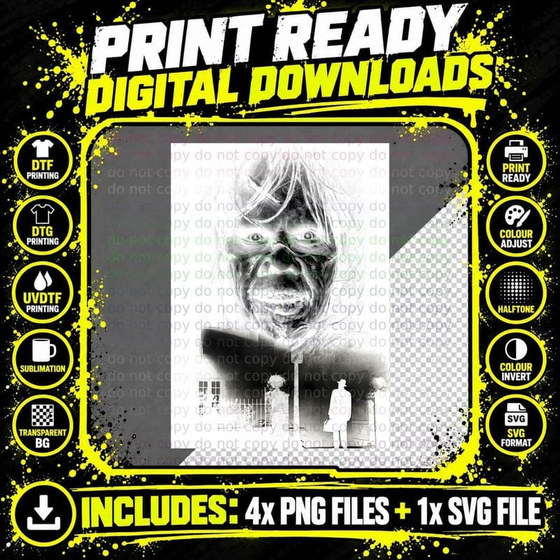 Exorcist Possessed Face, Priest Silhouette Under Street Png SVG Digital Bundle