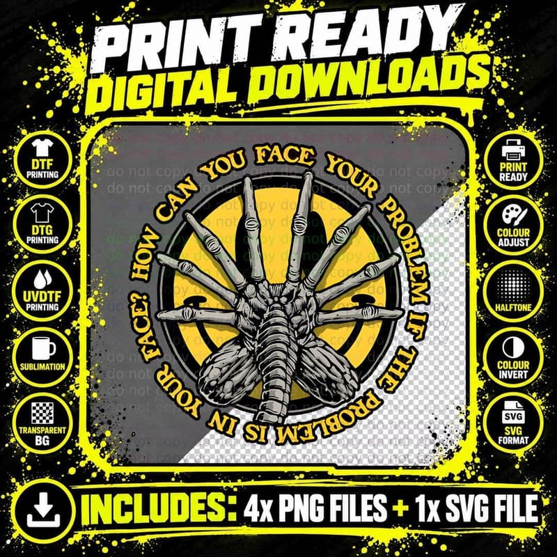 Face Hugger Creature Circular Badge Alien Png SVG Digital Bundle