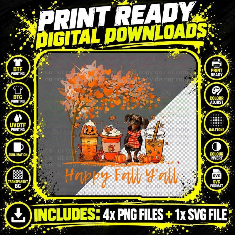 Fall Pumpkin Spice Latte Chihuahua T-Shirt, Autumn Theme Png SVG Digital Bundle