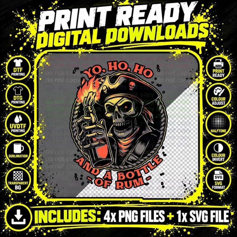 Fire Drink Skeleton T-Shirt, Pirate Aesthetic Tee Png SVG Digital Bundle