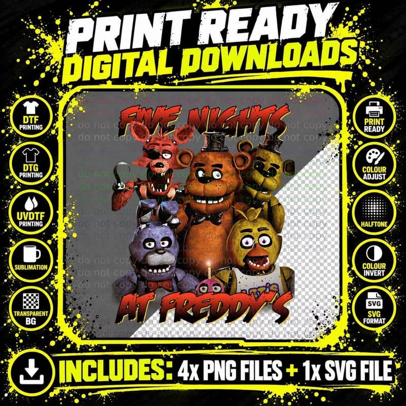 Five Nights at Freddys Crew, Fnaf Animatronics Png SVG Digital Bundle
