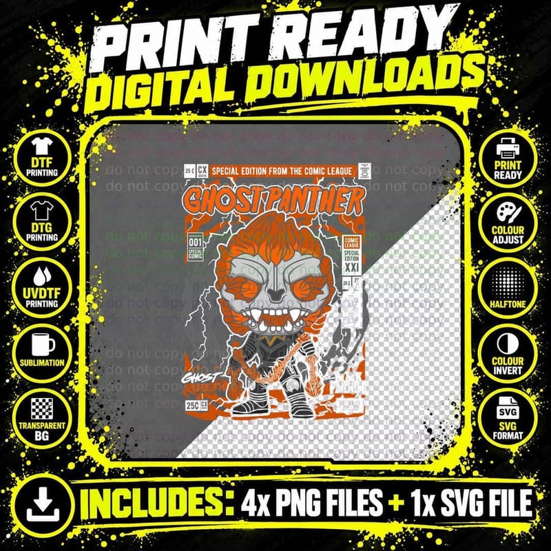 Flaming Skull Panther Comic Cover Mashup Png SVG Digital Bundle
