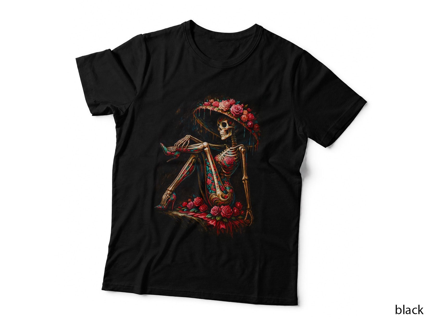 Floral Skeleton T-Shirt, Dia De Los Muertos Print, Gothic Apparel