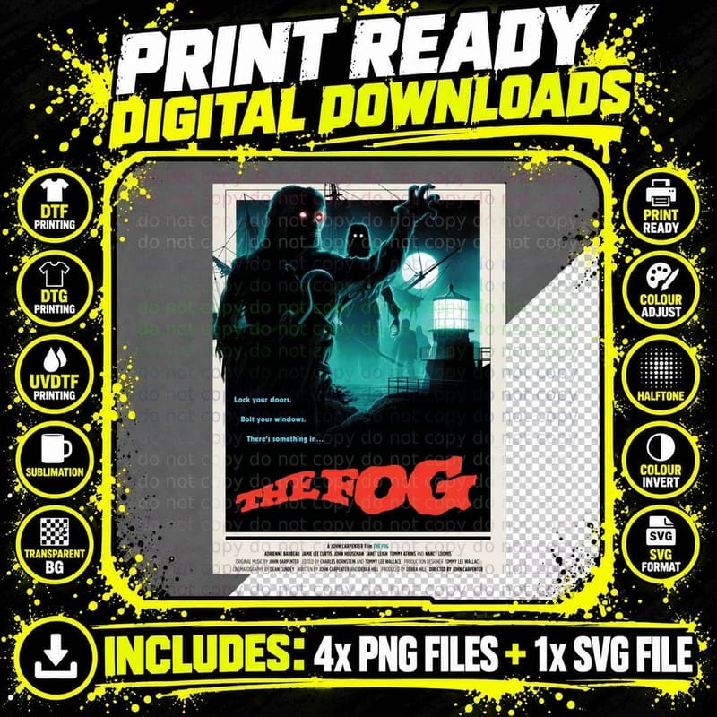 Fog Horror Movie Retro Poster, Undead Sailor and Png SVG Digital Bundle