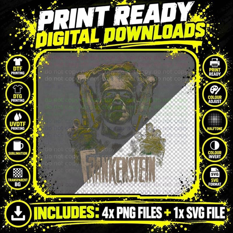 Frankenstein Horror Movie Fan T-Shirt, Gothic Apparel Png SVG Digital Bundle