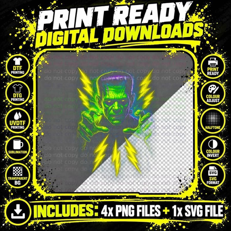 Frankenstein Horror Tee, Spooky Halloween Costume Png SVG Digital Bundle