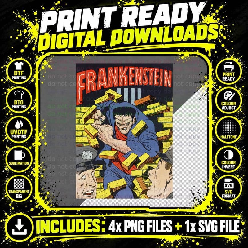 Frankenstein Number 21 Cover, Classic Horror Comic Book Png SVG Digital Bundle