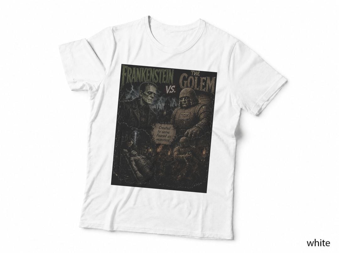Frankenstein vs Golem Vintage Classic Horror Monster Folklore Halftone T-Shirt