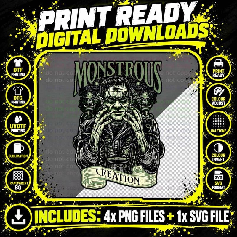 Frankenstein's Monster T-Shirt, Gothic Horror Tee Png SVG Digital Bundle