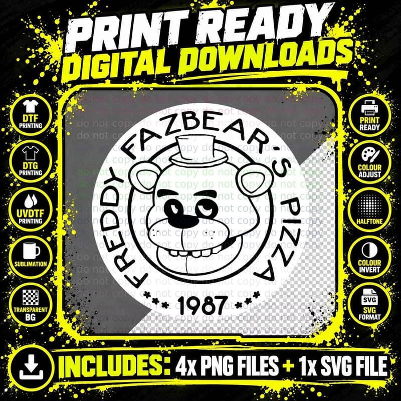 Freddy Fazbear's Pizza T-Shirt, Retro 80s Horror Png SVG Digital Bundle