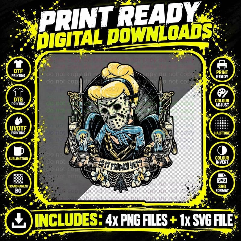Friday the 13th Horror Mask T-Shirt, Gothic Horror Tee Png SVG Digital Bundle