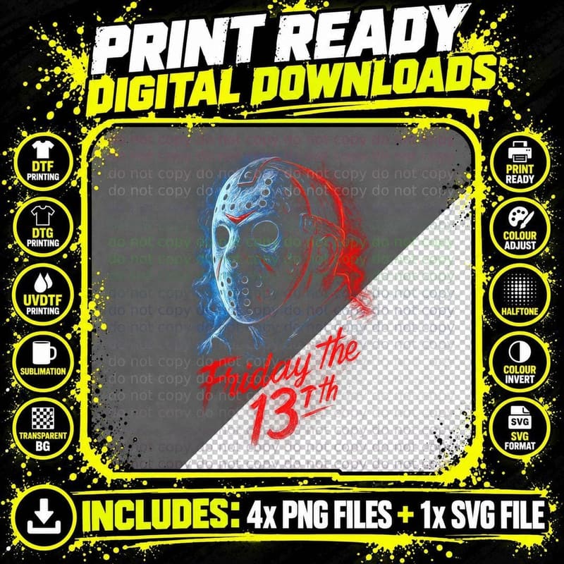Friday the 13th Horror Mask T-Shirt, Slasher Tee Png SVG Digital Bundle