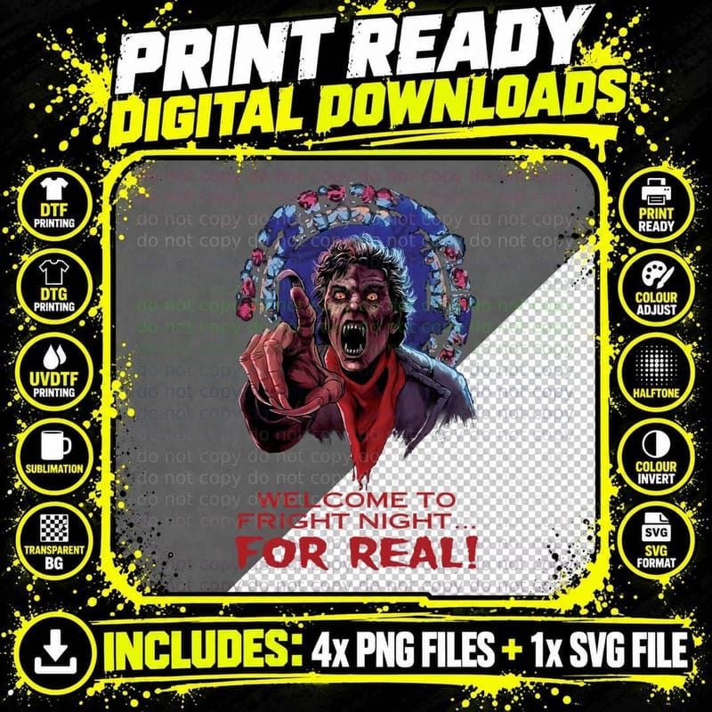 Fright Night Horror T-Shirt, Halloween Scary Design Png SVG Digital Bundle