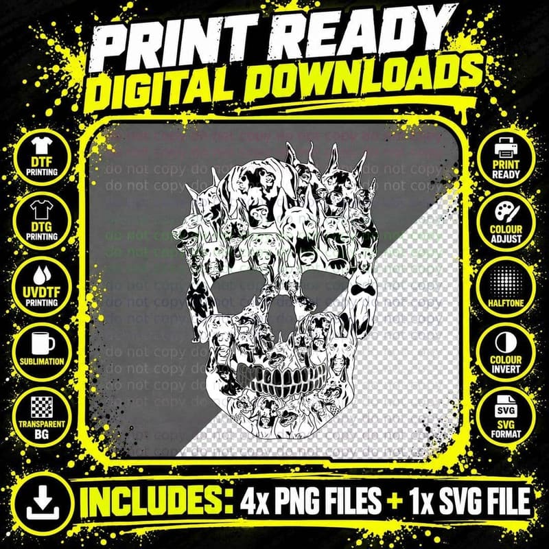 Funny Dog Lover Doberman Skull Halloween Costume T-Shirt Png SVG Digital Bundle