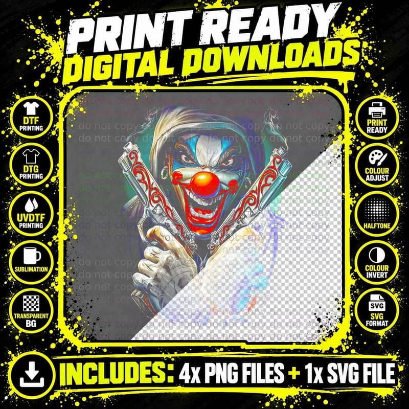 Gangster Clown T-Shirt, Gothic Horror Style Png SVG Digital Bundle