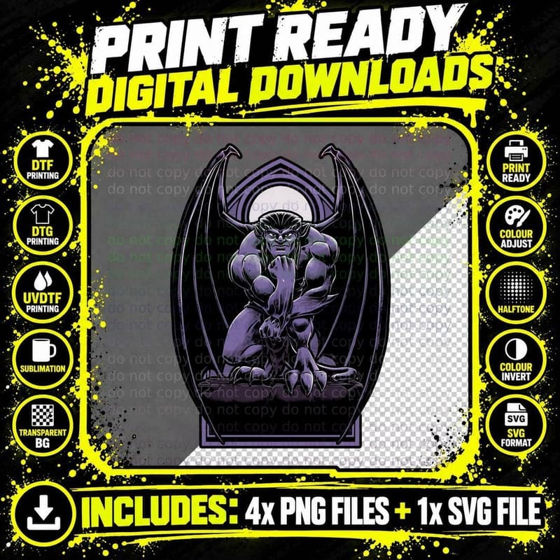 Gargoyle Animation Statue T-Shirt, Gothic 90s Tee Png SVG Digital Bundle