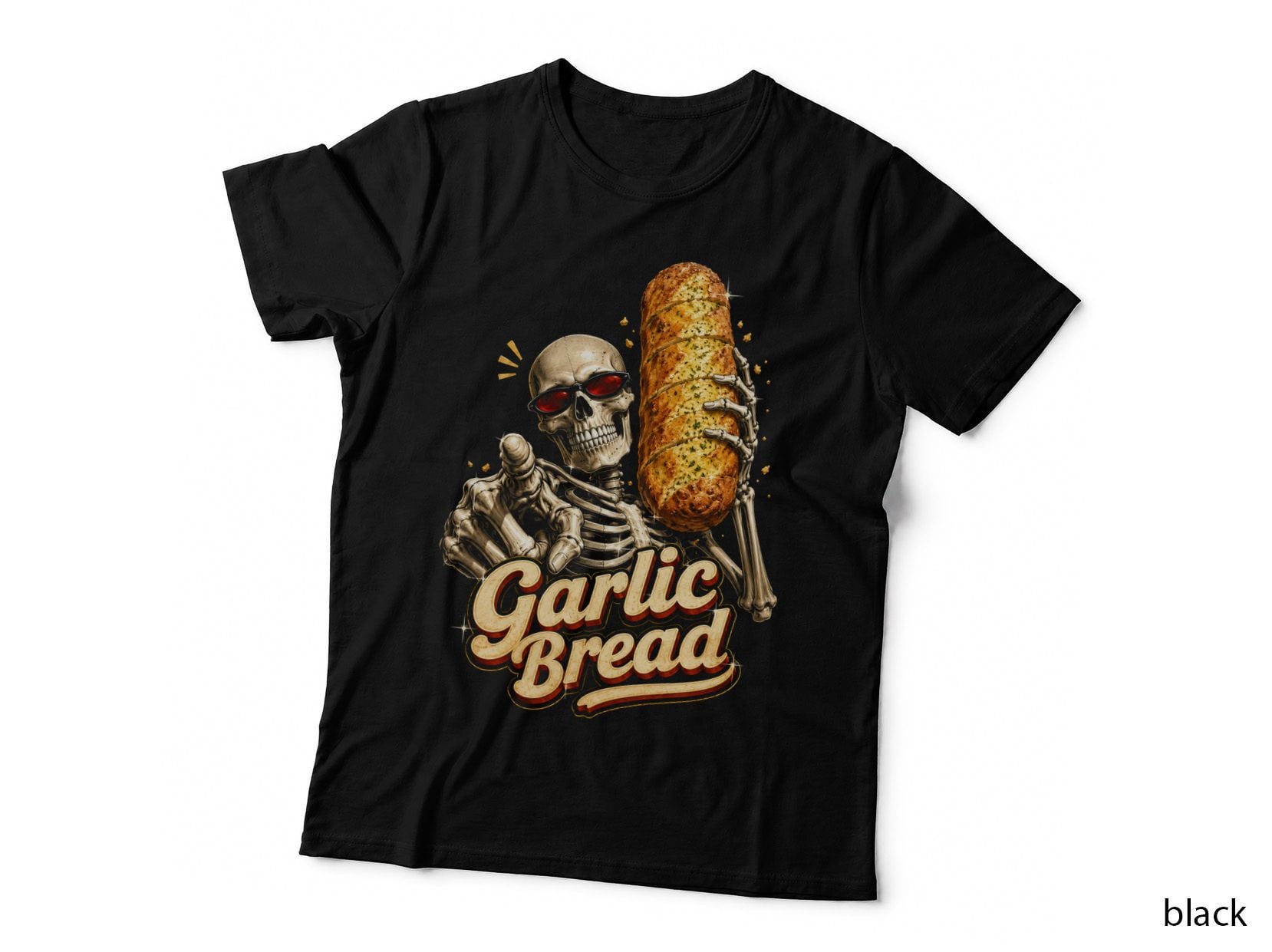 Garlic Bread Skeleton T-Shirt Funny Foodie Gothic Halloween Bread Lover Meme Tee