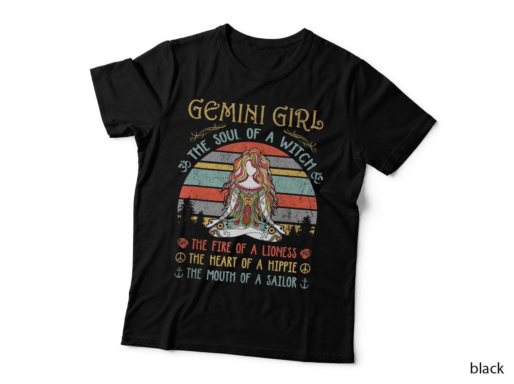 Gemini Girl Soul of a Witch, Vintage Sunset Boho Hippie, Zodiac Birthday T-Shirt