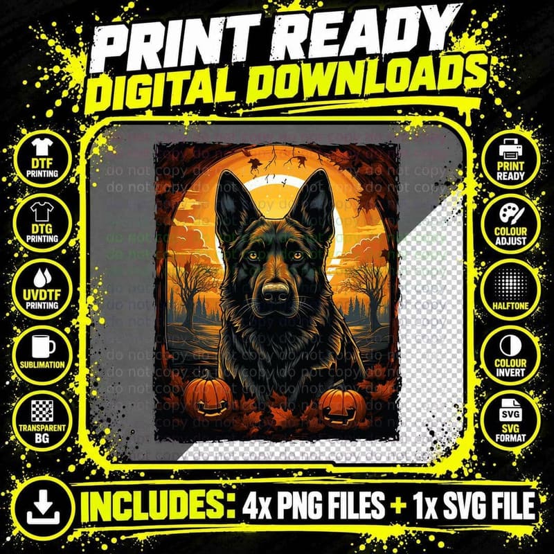 German Shepherd Dog Halloween T-Shirt Png SVG Digital Bundle