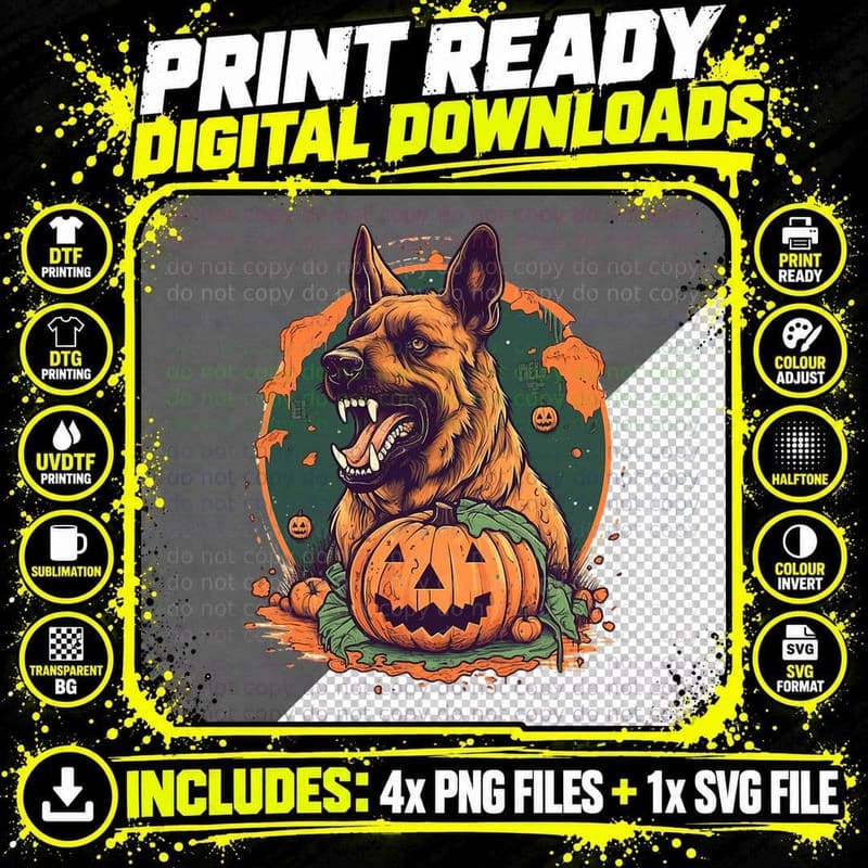 German Shepherd Pumpkin Halloween Costume Dog Lover Png SVG Digital Bundle