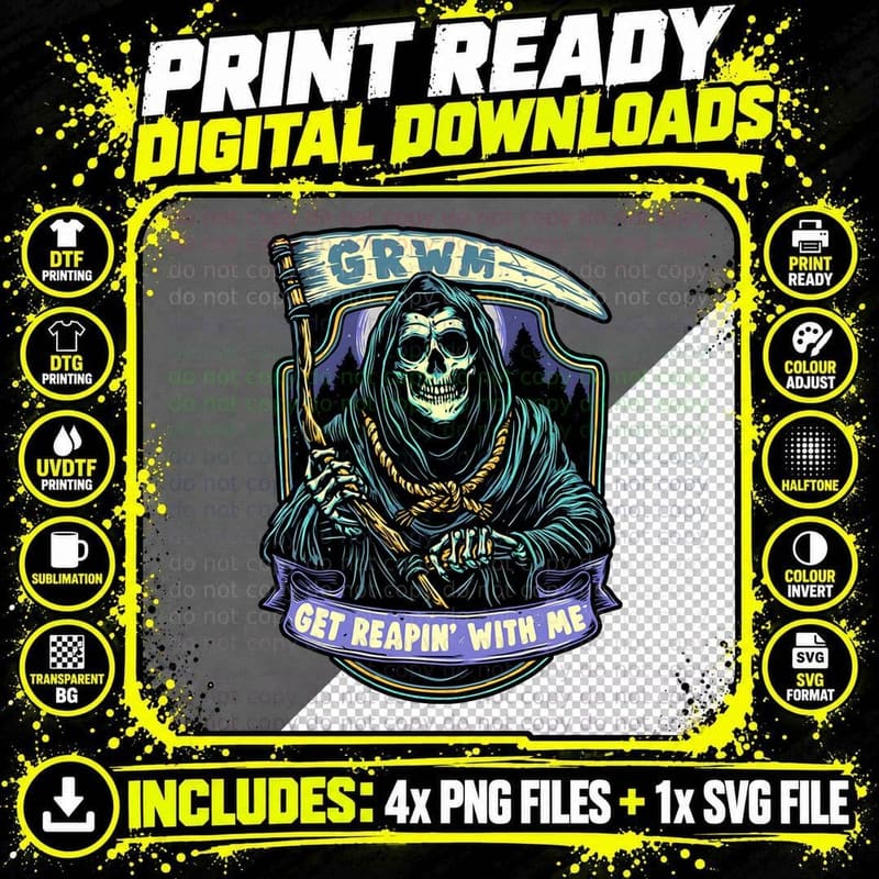 Get Reapin with Me Grwm Slogan, Hooded Grim Reaper Png SVG Digital Bundle