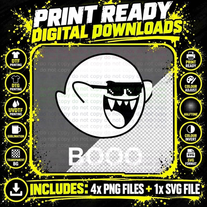 Ghost Boo Face T-Shirt, Pixel Art Style Png SVG Digital Bundle