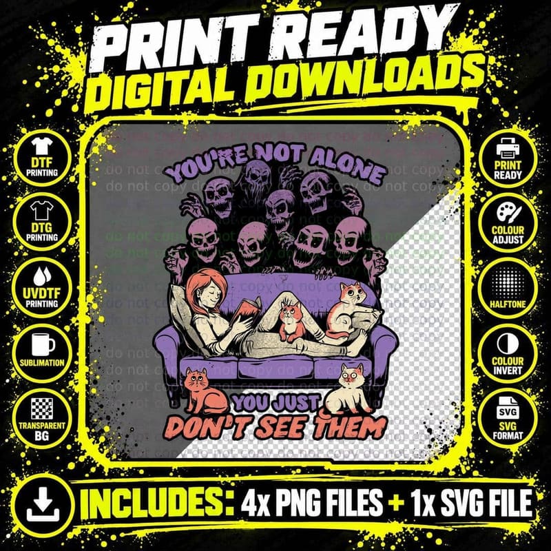 Ghost Cats T-Shirt, Retro 80s Horror Tee Png SVG Digital Bundle