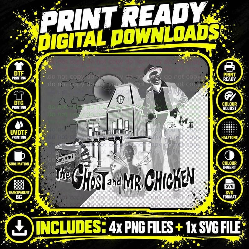 Ghost and Mr Chicken Tee, Don Knotts Haunted House Png SVG Digital Bundle
