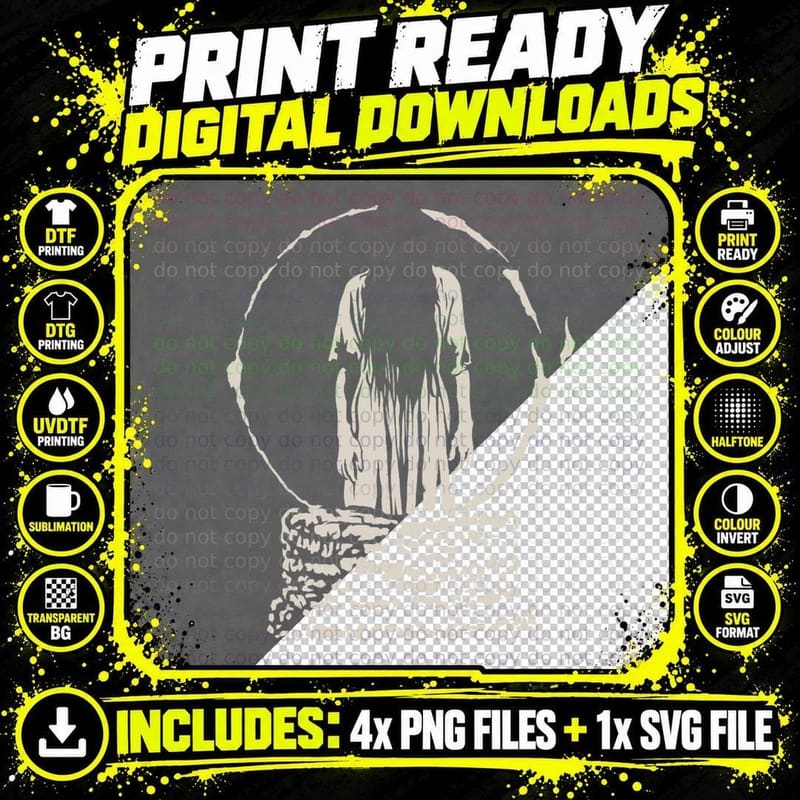 Ghostly Figure T-Shirt, Halloween Horror Print Png SVG Digital Bundle
