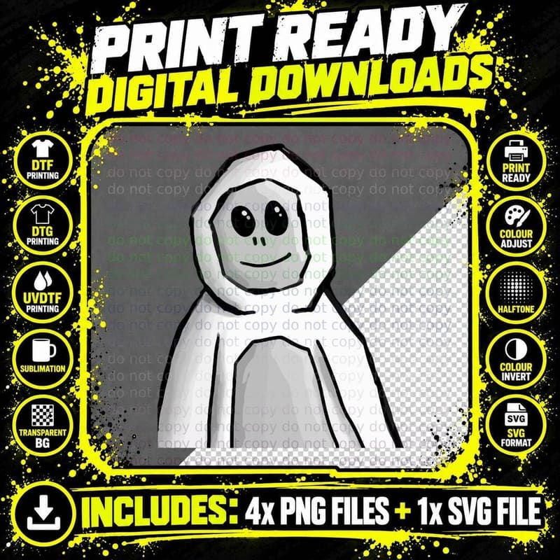 Ghostly Smiling Face T-Shirt, Halloween Costume Png SVG Digital Bundle