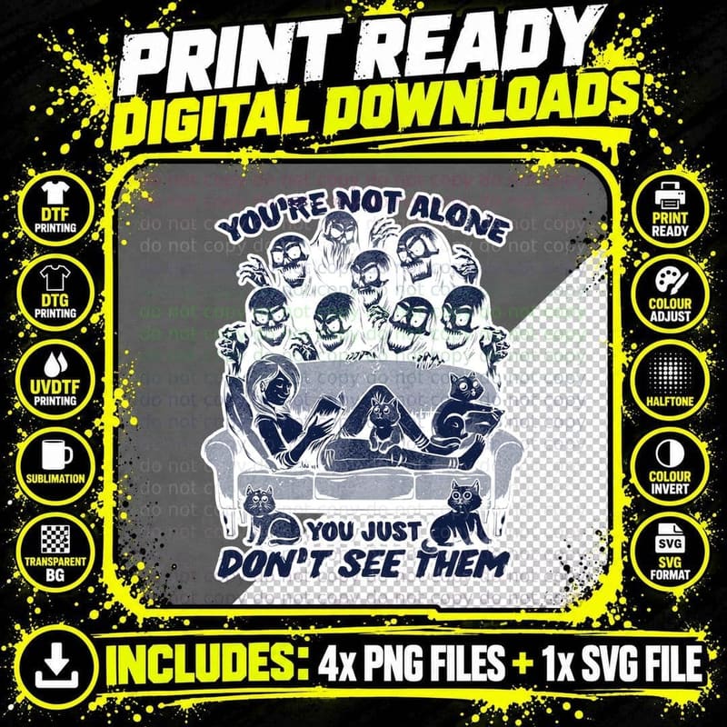 Ghosts and Cats T-Shirt, Gothic Horror Tee Png SVG Digital Bundle
