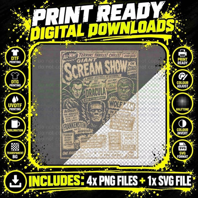 Giant Scream Show Vintage Horror Poster T-Shirt Retro Png SVG Digital Bundle