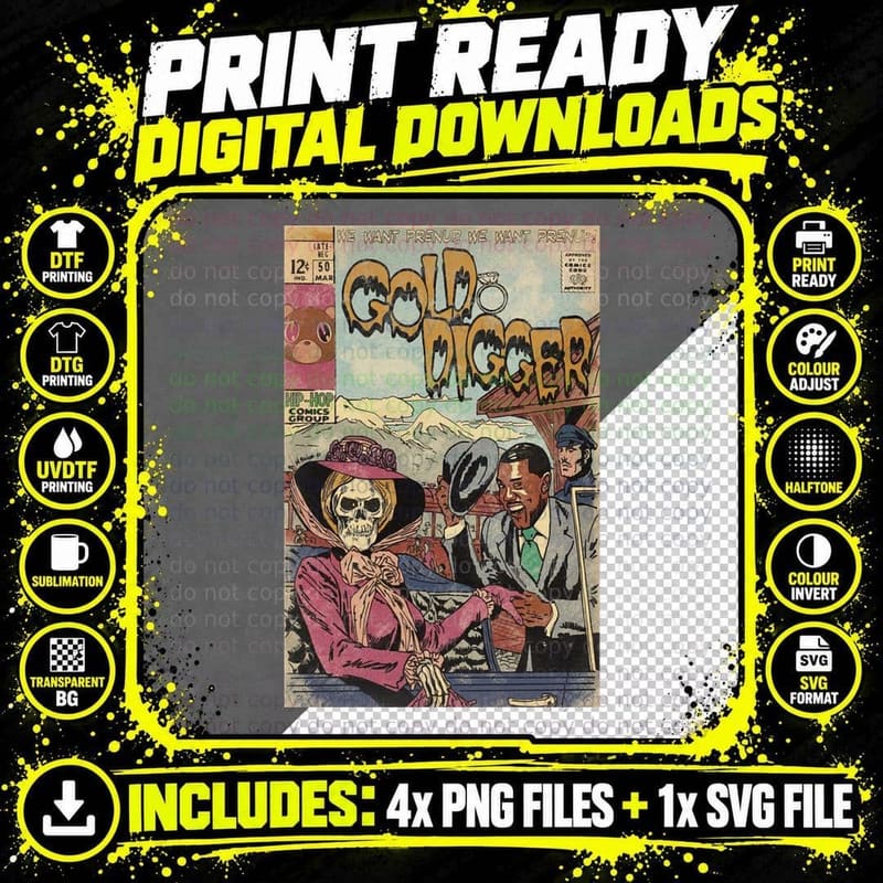 Gold Digger Hip Hop T-Shirt, Skeleton Bride Bootleg Png SVG Digital Bundle