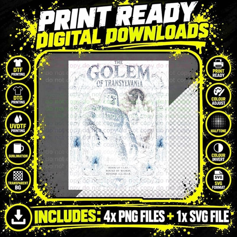 Golem of Transylvania Vintage Classic Horror Dracula Png SVG Digital Bundle