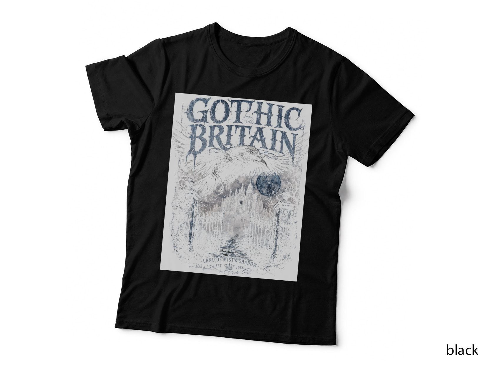 Gothic Britain Raven Manor Vintage Horror Gothic Architecture Halftone T-Shirt