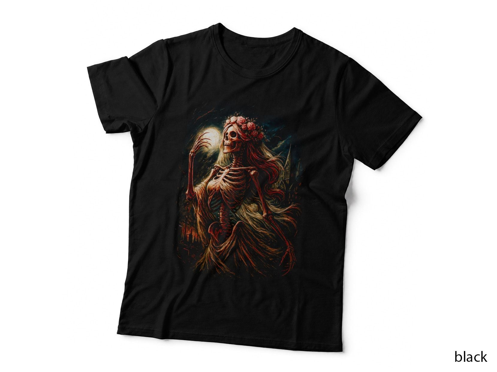 Gothic Skeleton Bride T-Shirt, Halloween Costume, Dark Art Print