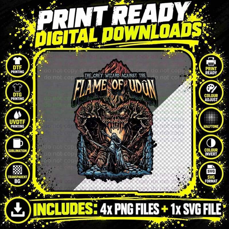 Grey Wizard Against the Flame T-Shirt, Gothic Horror Tee Png SVG Digital Bundle