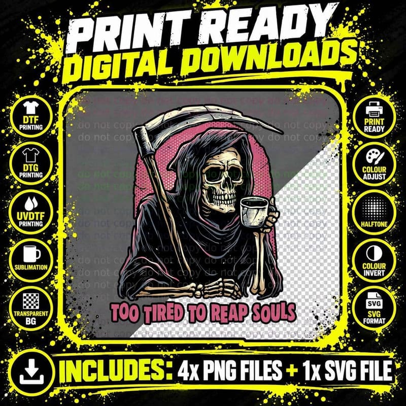 Grim Reaper T-Shirt, Gothic Horror Tee Png SVG Digital Bundle
