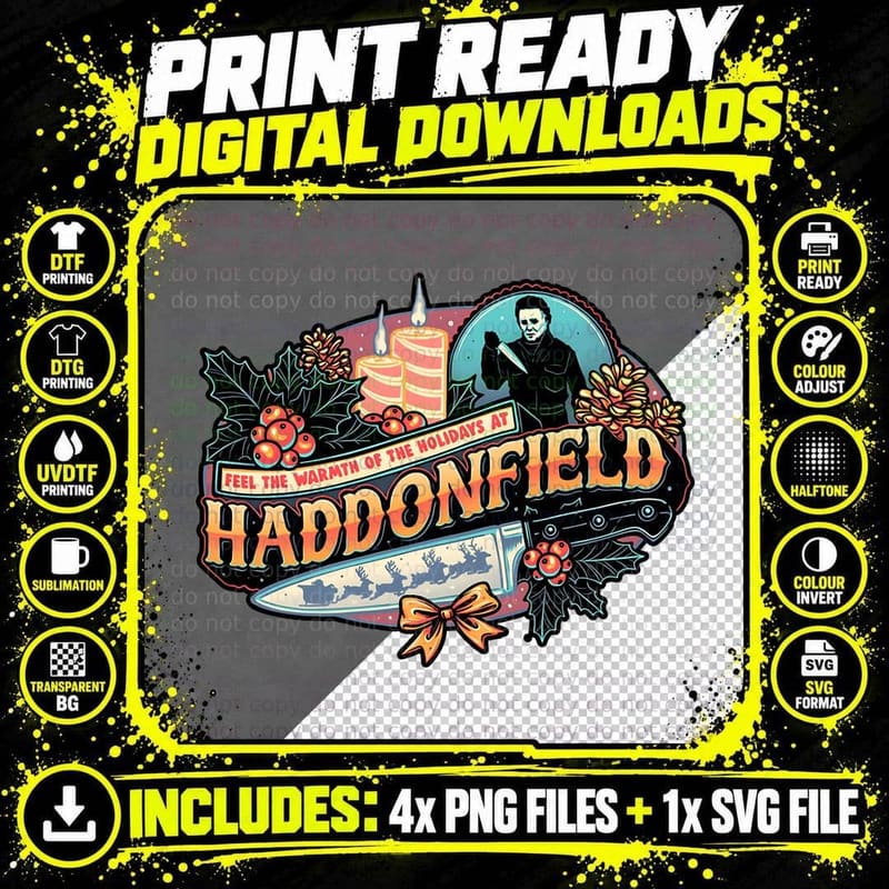 Haddonfield Holiday Horror Masked Villain Candles Png SVG Digital Bundle