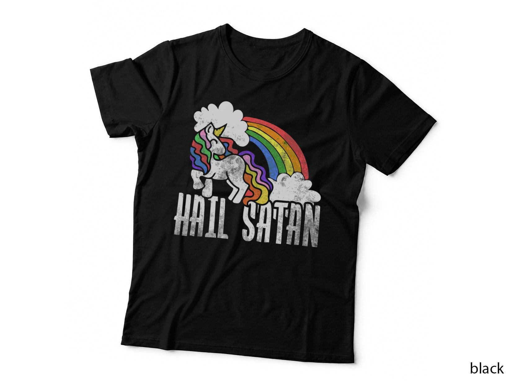 Hail Satan Rainbow Unicorn Glitter, Retro Pastel Goth, Funny Halloween T-Shirt