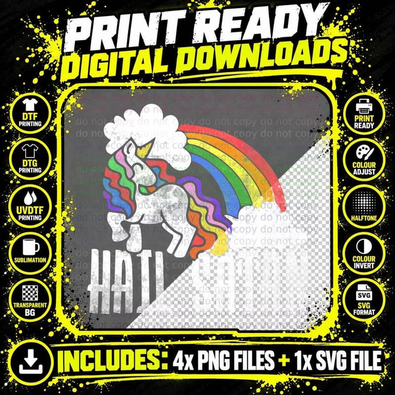 Hail Satan Rainbow Unicorn Glitter, Retro Pastel Goth Png SVG Digital Bundle