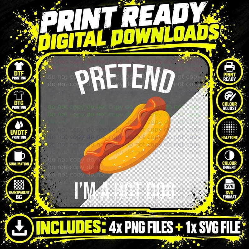 Halloween Costume Hot Dog T-Shirt, Funny Food Humor Png SVG Digital Bundle
