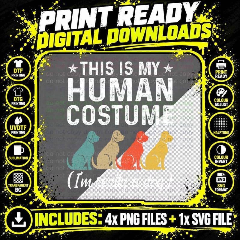 Halloween Dog Costume T-Shirt, Funny Pet Humor Design Png SVG Digital Bundle